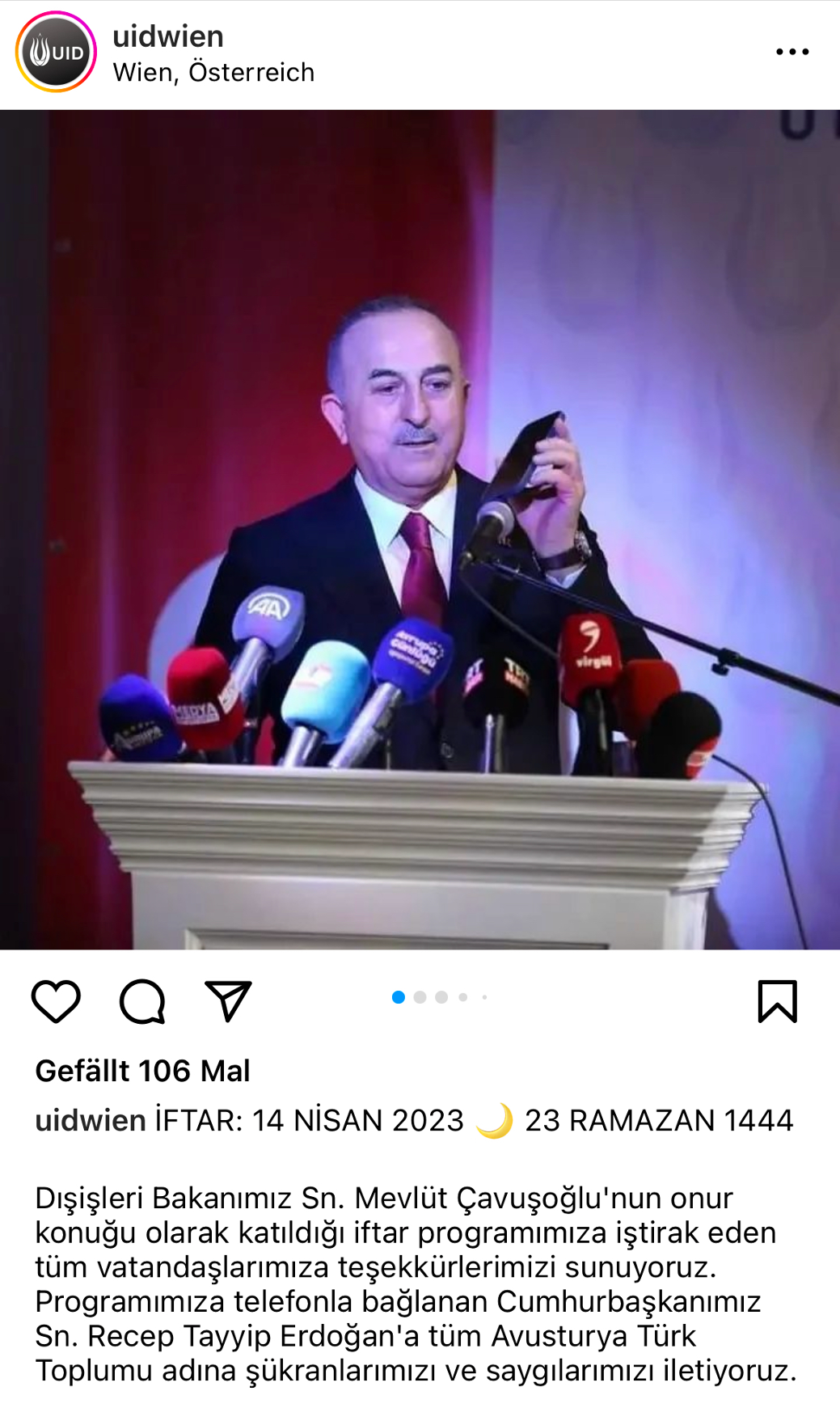 Çavuşoglu überträgt das Grußwort Erdogans bei der UID-Veranstaltung